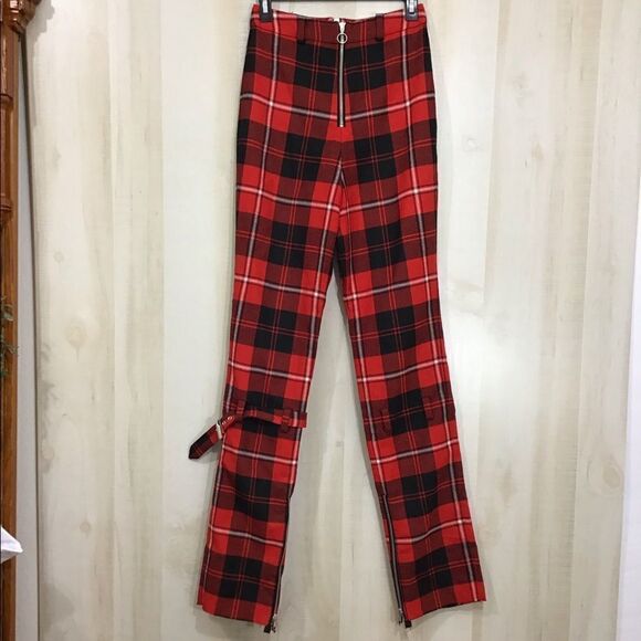 Dilara Findikoglu Mason Red Trousers Tartan Plaid Wool Trousers Size Medium - Picture 2 of 9